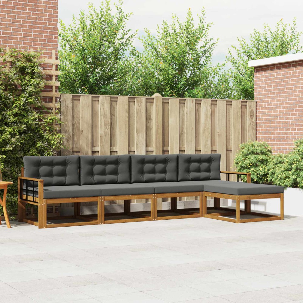 vidaXL Σειρά Καναπέ Εξωτερικού 5 τμχ. Φυσικό και Ανθρακί