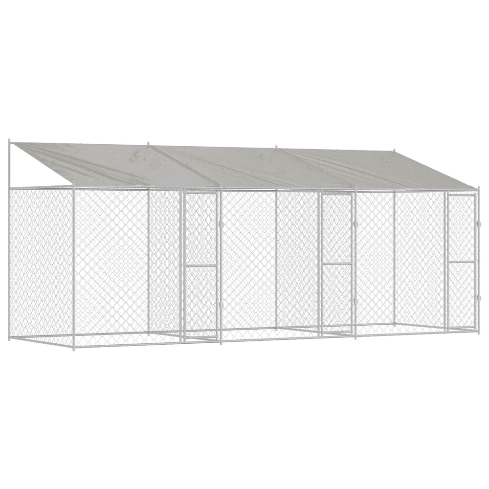 vidaXL Κλουβί Σκυλιού με Στέγη Ασημί 600 x 200 x 256 εκ.
