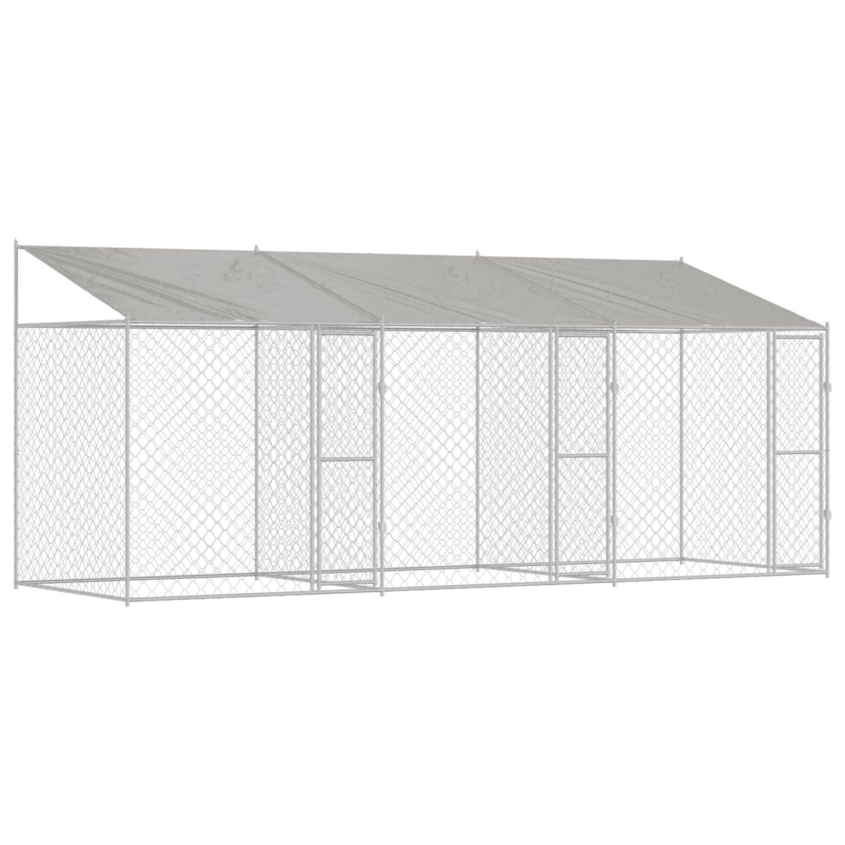 vidaXL Κλουβί Σκυλιού με Στέγη Ασημί 600 x 200 x 256 εκ.