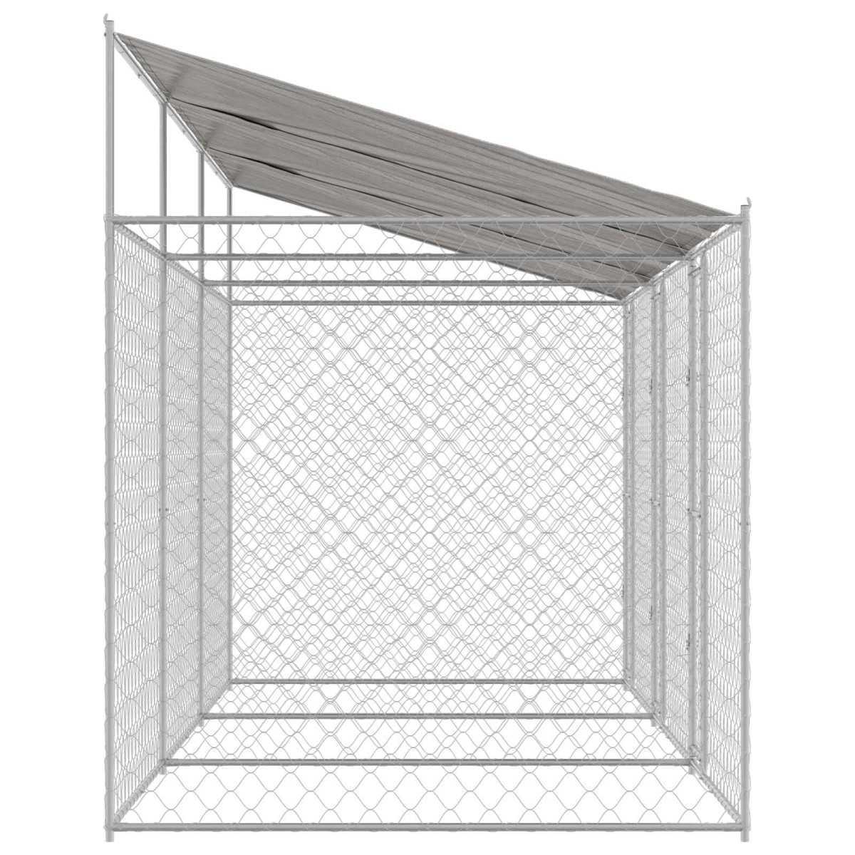 vidaXL Κλουβί Σκυλιού με Στέγη Ασημί 600 x 200 x 256 εκ.