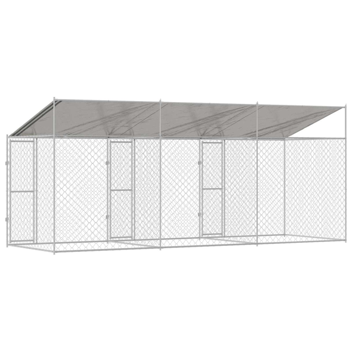 vidaXL Κλουβί Σκυλιού με Στέγη Ασημί 600 x 200 x 256 εκ.