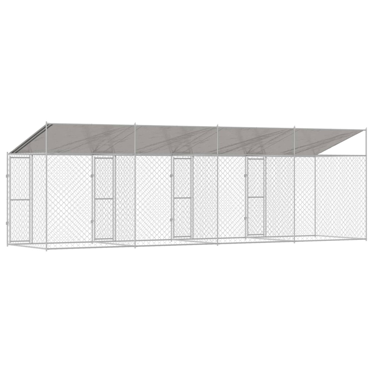 vidaXL Κλουβί Σκυλιού με Στέγη Ασημί 800 x 200 x 256 εκ.
