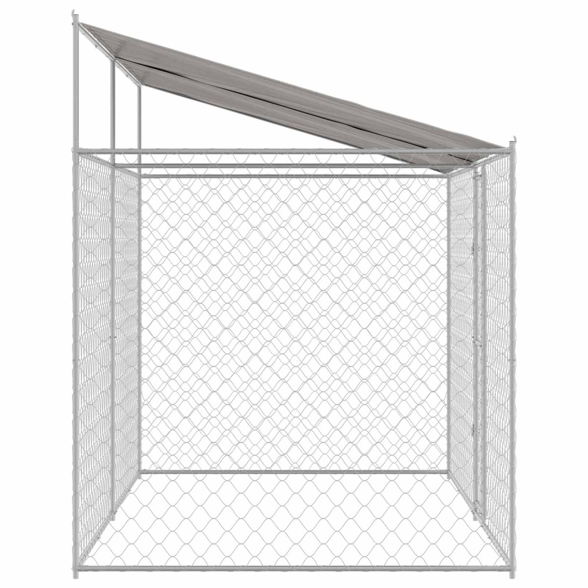 vidaXL Κλουβί Σκυλιού με Στέγη Ασημί 400 x 200 x 256 εκ Χάλυβας και PE