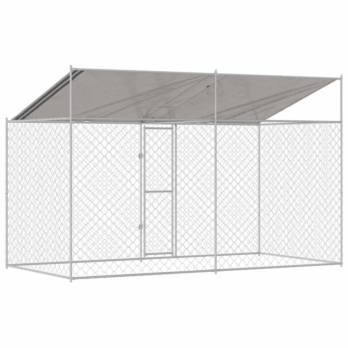 vidaXL Κλουβί Σκυλιού με Στέγη Ασημί 400 x 200 x 256 εκ Χάλυβας και PE