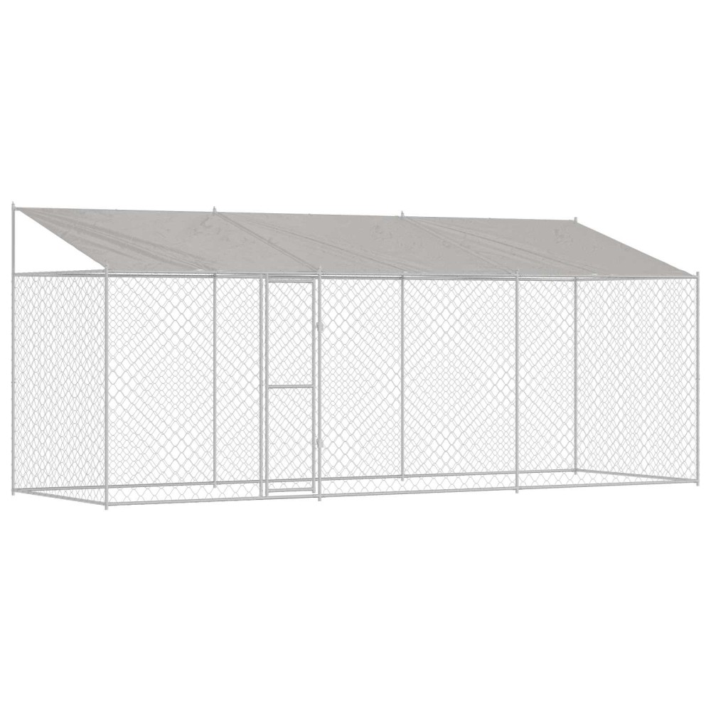 vidaXL Κλουβί Σκυλιού με Στέγη Ασημί 600 x 200 x 256 εκ.