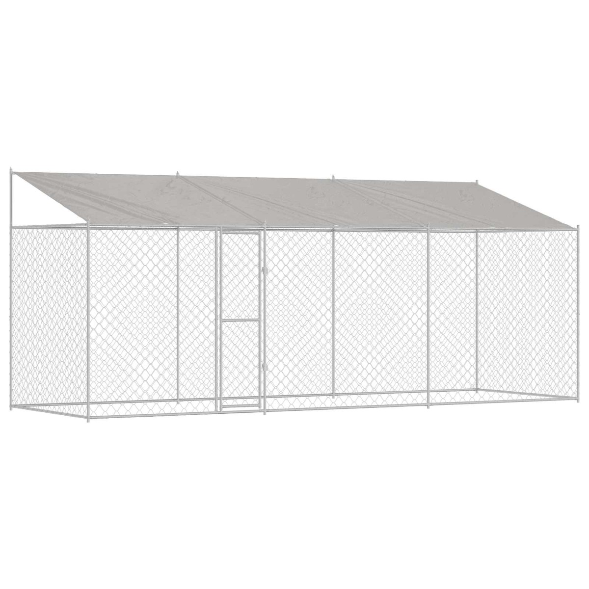 vidaXL Κλουβί Σκυλιού με Στέγη Ασημί 600 x 200 x 256 εκ.