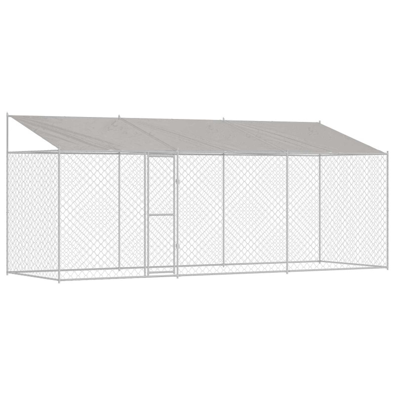 vidaXL Κλουβί Σκυλιού με Στέγη Ασημί 600 x 200 x 256 εκ.