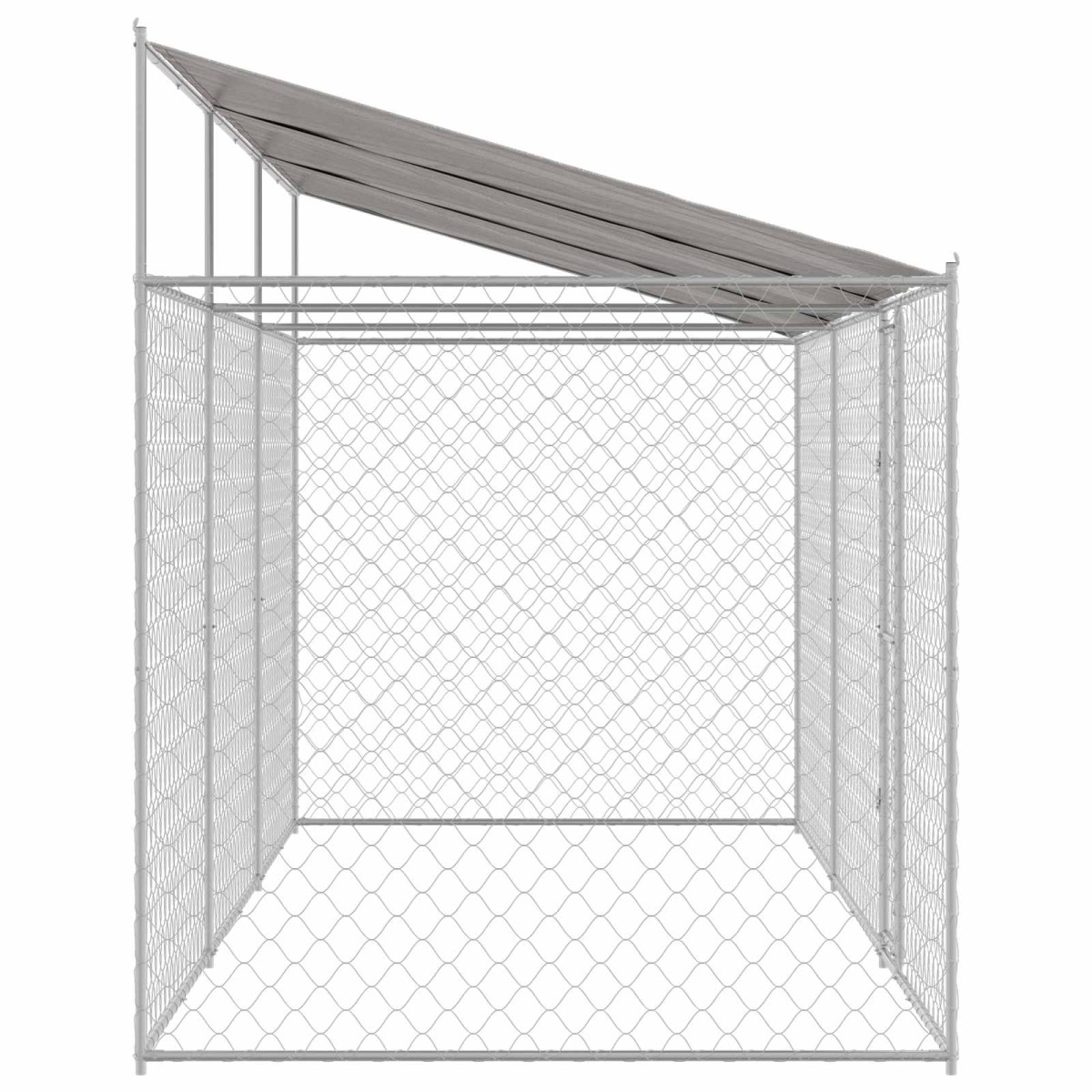 vidaXL Κλουβί Σκυλιού με Στέγη Ασημί 600 x 200 x 256 εκ.