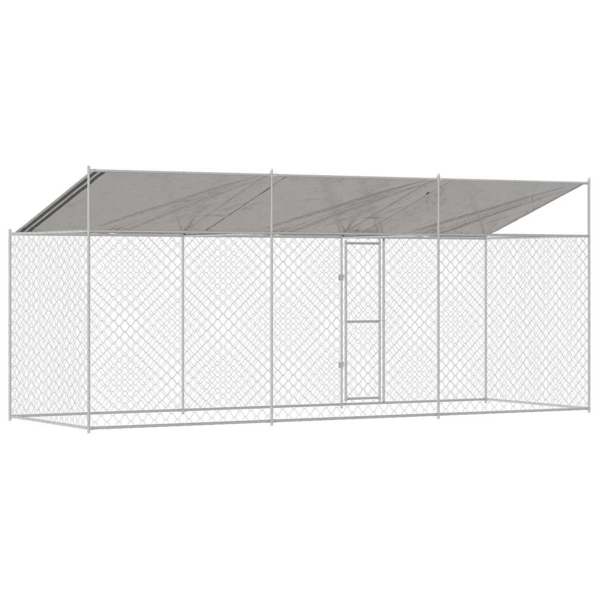 vidaXL Κλουβί Σκυλιού με Στέγη Ασημί 600 x 200 x 256 εκ.