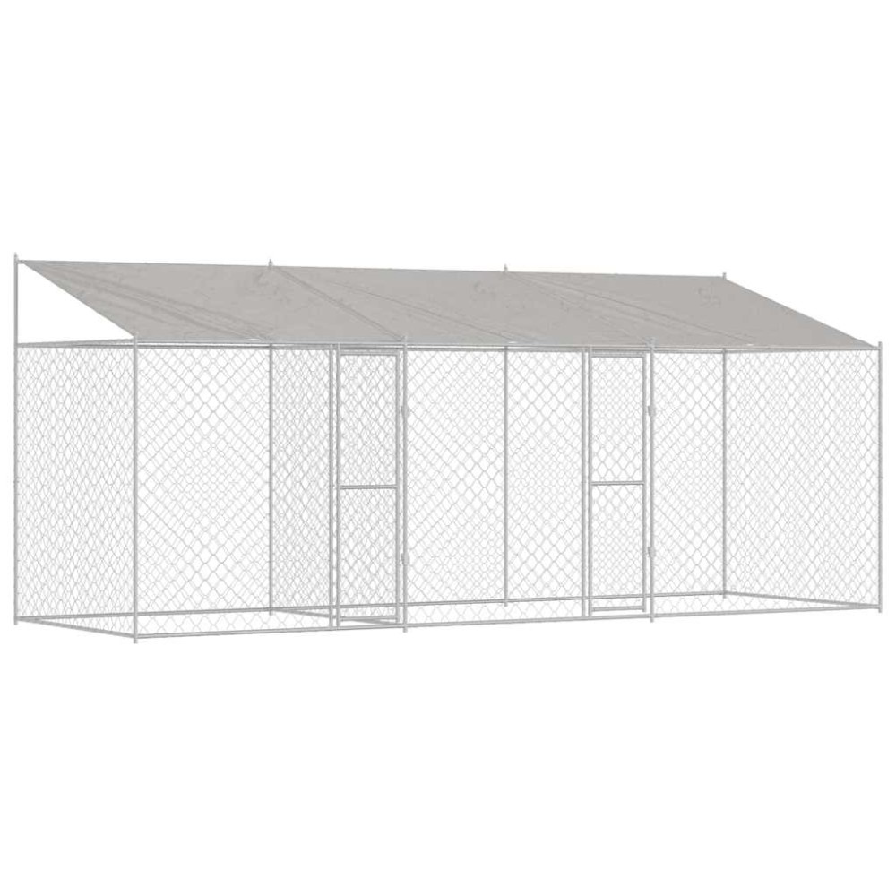 vidaXL Κλουβί Σκυλιού με Στέγη Ασημί 600 x 200 x 256 εκ.