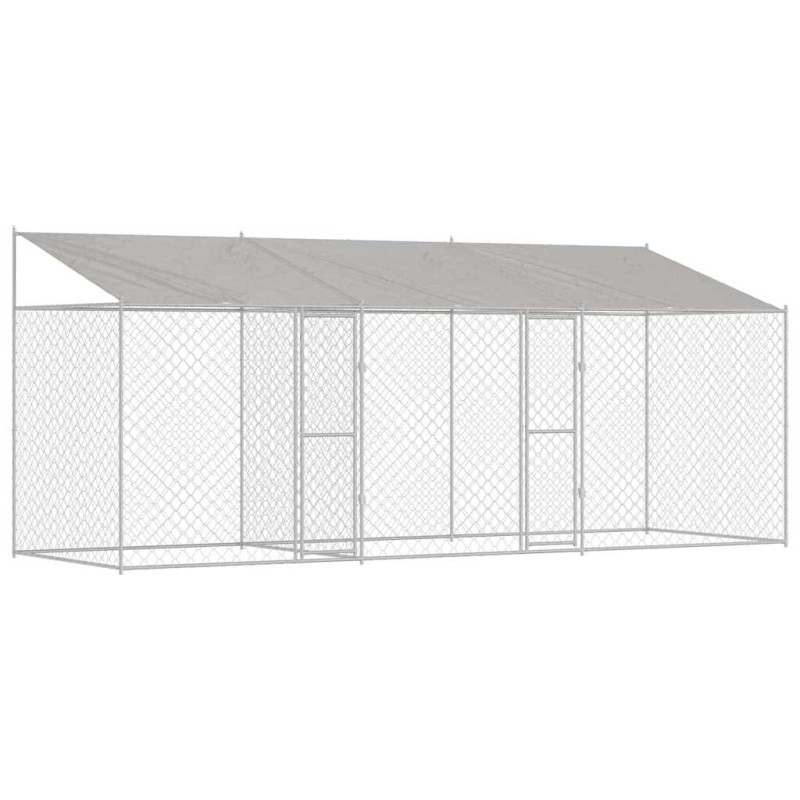 vidaXL Κλουβί Σκυλιού με Στέγη Ασημί 600 x 200 x 256 εκ.