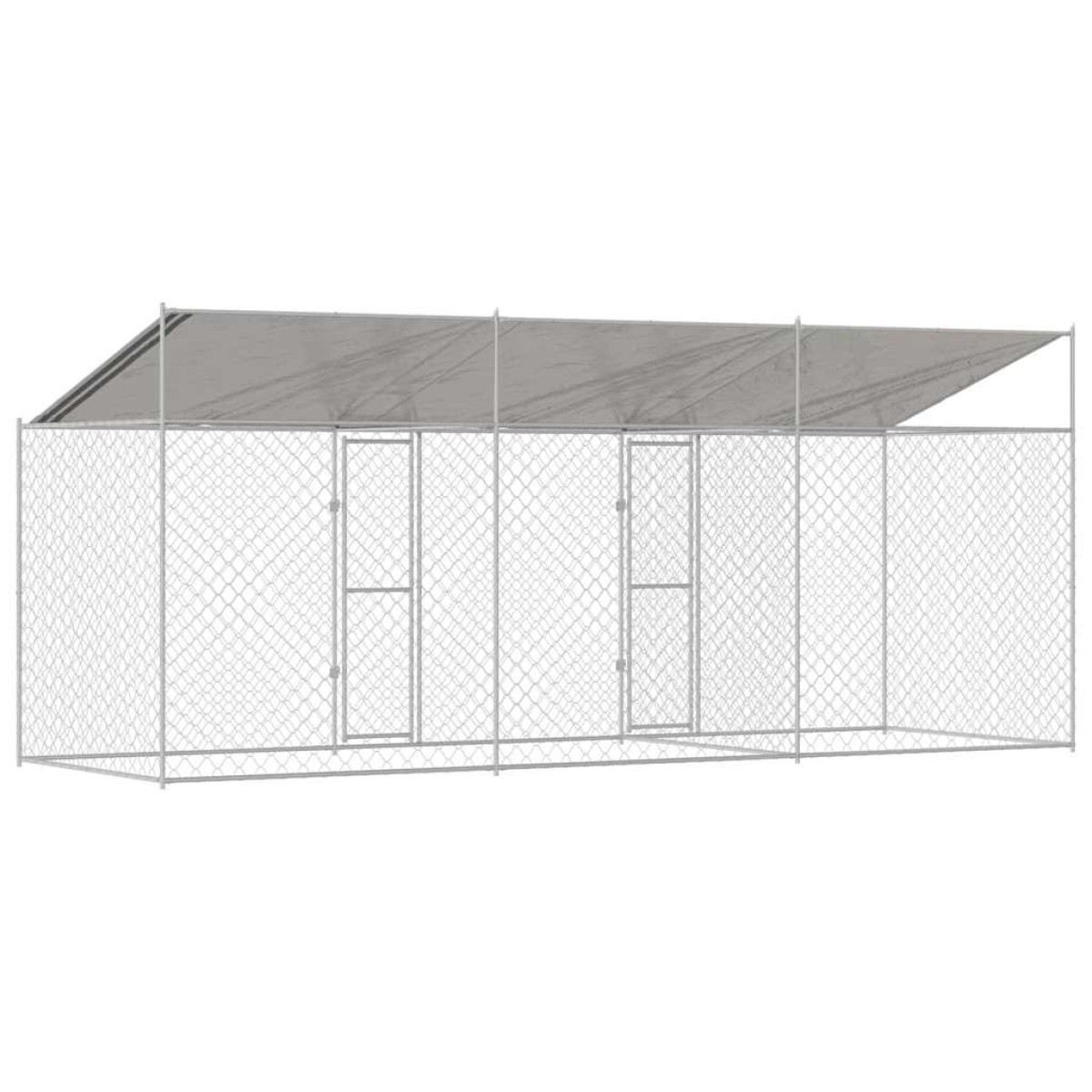 vidaXL Κλουβί Σκυλιού με Στέγη Ασημί 600 x 200 x 256 εκ.
