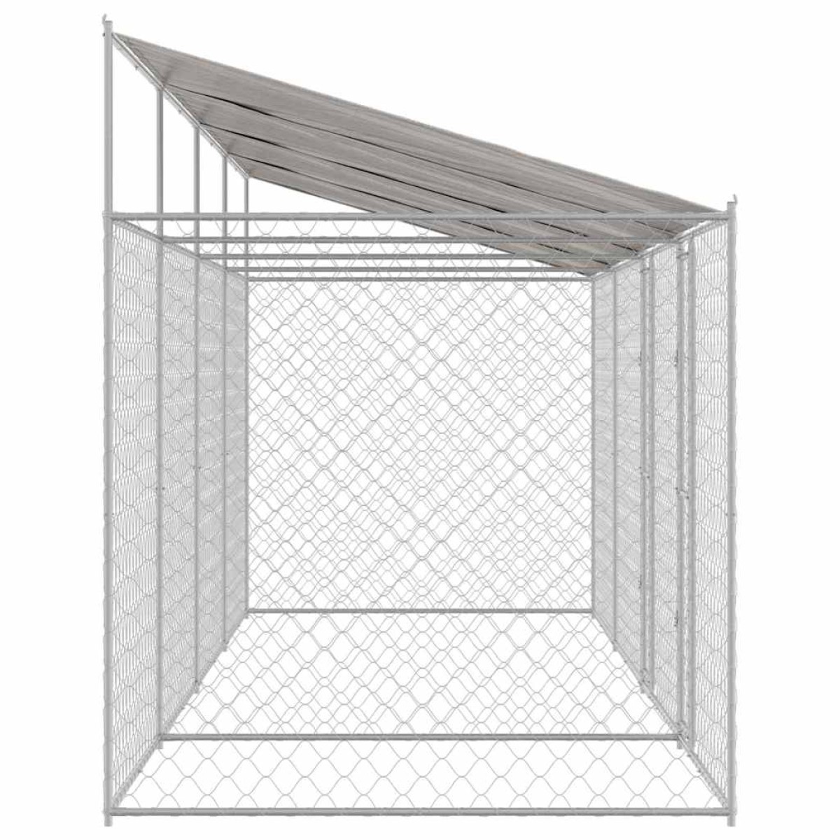 vidaXL Κλουβί Σκυλιού με Στέγη Ασημί 800 x 200 x 256 εκ.