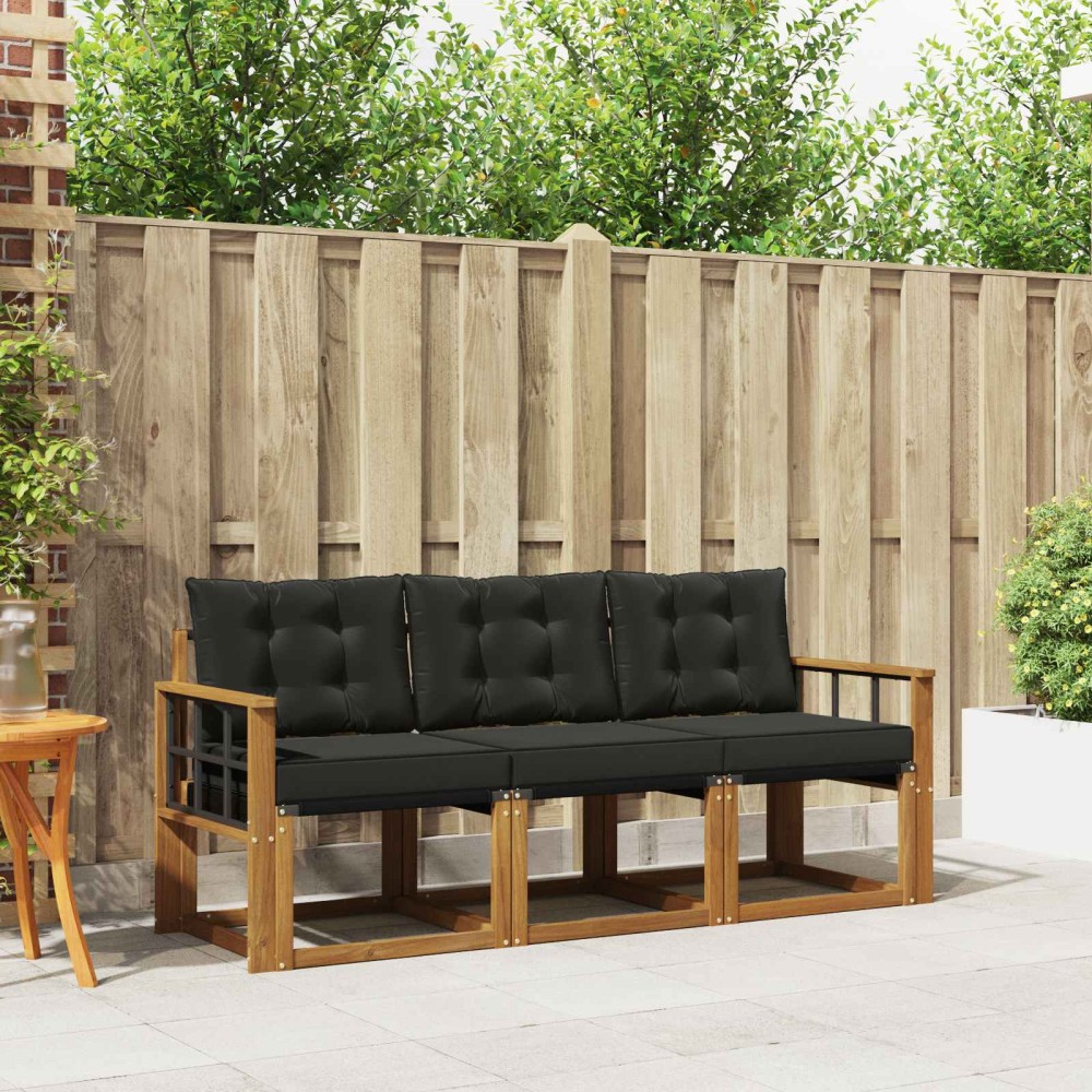 vidaXL Σειρά Καναπέ Εξωτερικού 3 τμχ. Φυσικό και Μαύρο