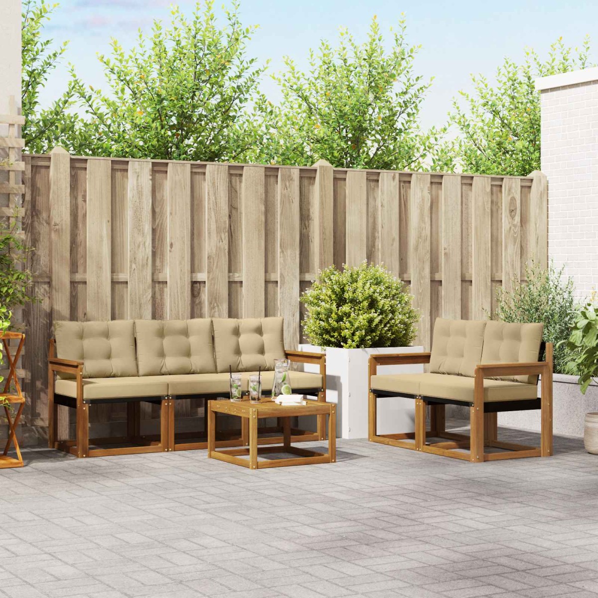 vidaXL Σειρά Καναπέ Εξωτερικού 6 τμχ. Φυσικό και Μπεζ