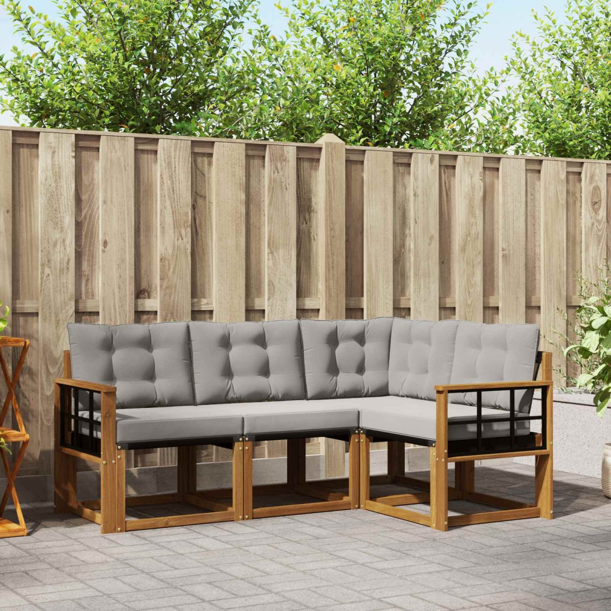 vidaXL Σειρά Καναπέ Εξωτερικού 4 τμχ. Φυσικό και Ανοιχτό Γκρι