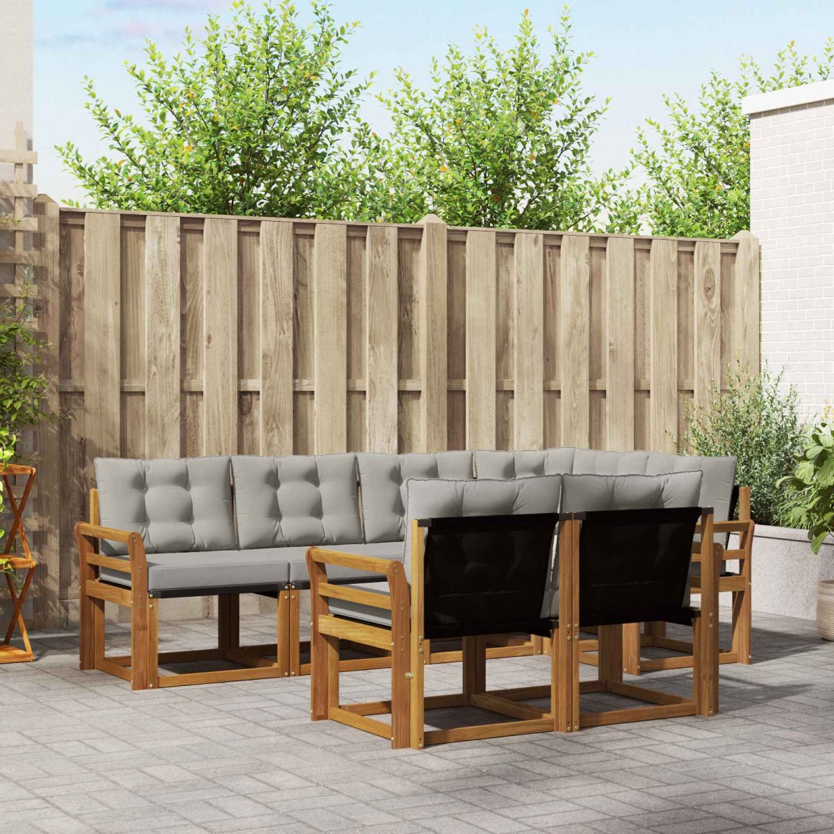 vidaXL Σειρά Καναπέ Εξωτερικού 7 τμχ. Φυσικό και Ανοιχτό Γκρι