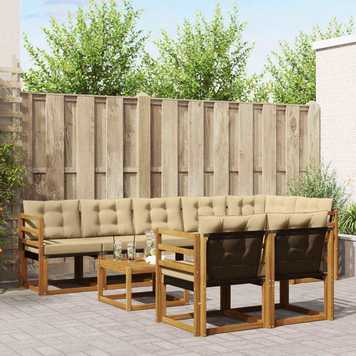 vidaXL Σειρά Καναπέ Εξωτερικού 9 τμχ. Φυσικό και Μπεζ