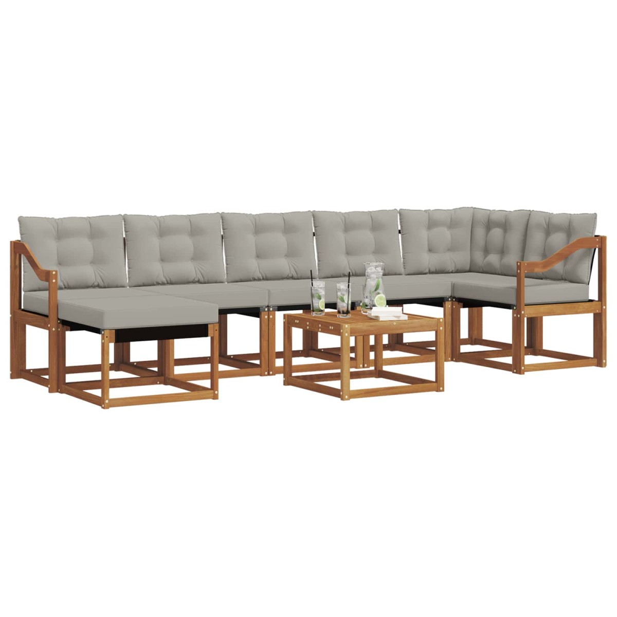 vidaXL Σειρά Καναπέ Εξωτερικού 8 τμχ. Φυσικό και Ανοιχτό Γκρι
