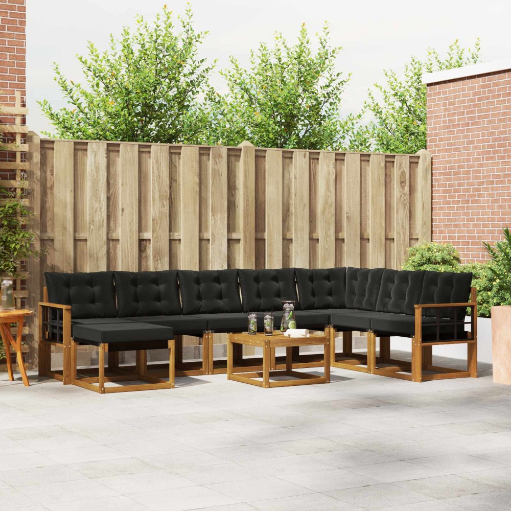 vidaXL Σειρά Καναπέ Εξωτερικού 9 τμχ. Φυσικό και Μαύρο