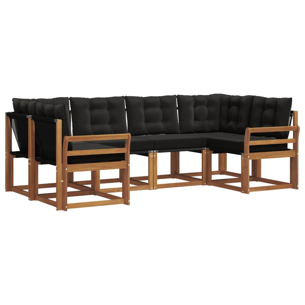 vidaXL Σειρά Καναπέ Εξωτερικού 6 τμχ. Φυσικό και Μαύρο