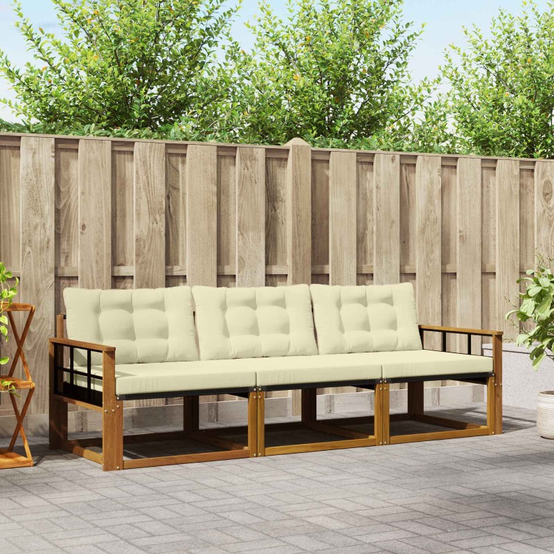 vidaXL Σειρά Καναπέ Εξωτερικού 3 τμχ. Φυσικό και Κρέμα