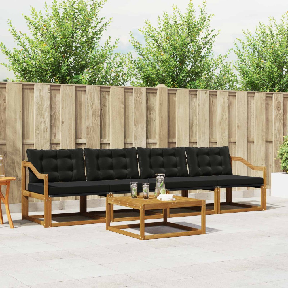 vidaXL Σειρά Καναπέ Εξωτερικού 5 τμχ. Φυσικό και Μαύρο
