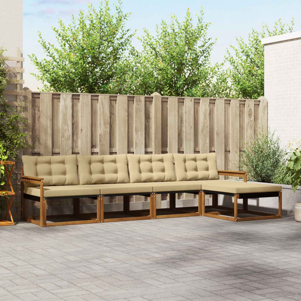 vidaXL Σειρά Καναπέ Εξωτερικού 5 τμχ. Φυσικό και Μπεζ