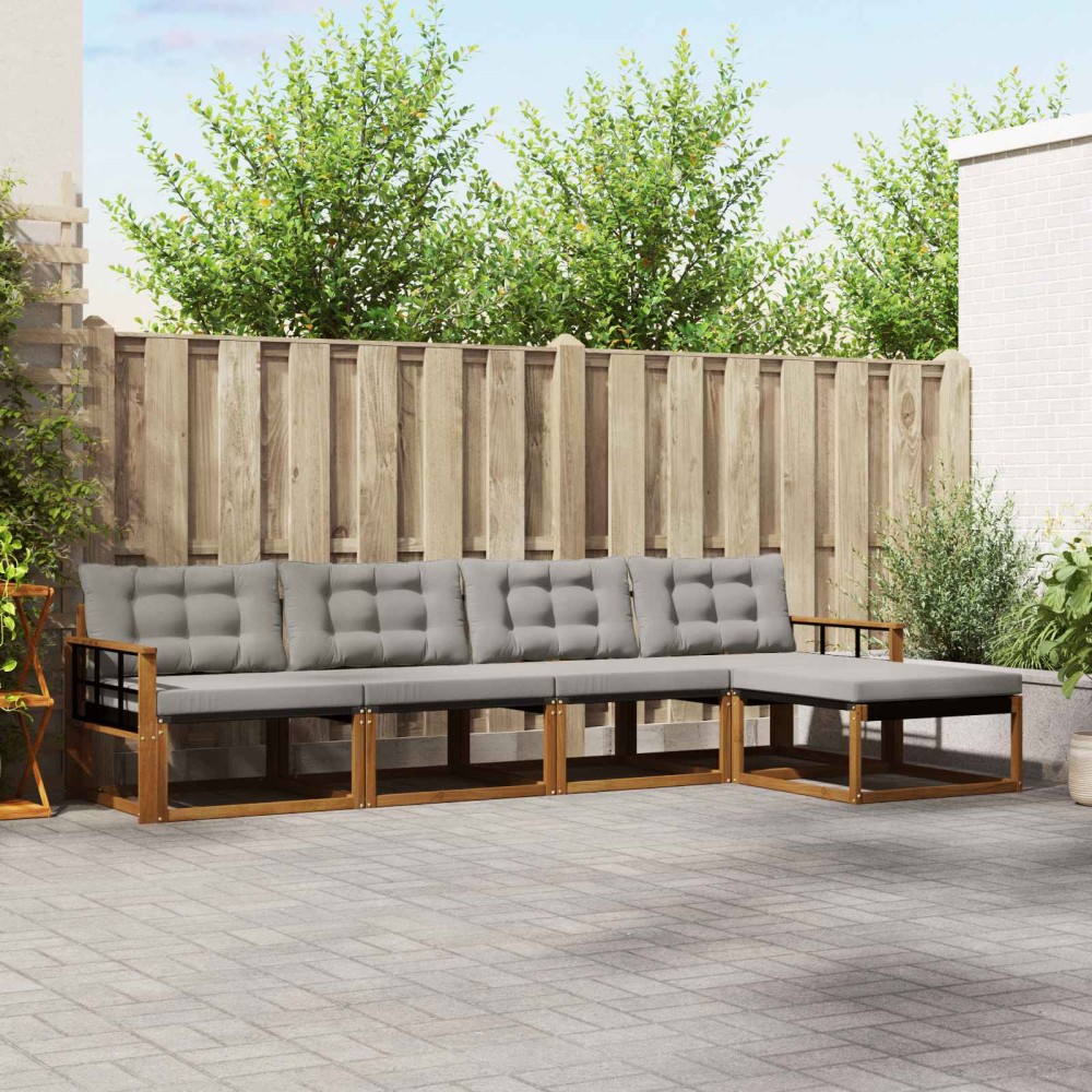 vidaXL Σειρά Καναπέ Εξωτερικού 5 τμχ. Φυσικό και Ανοιχτό Γκρι