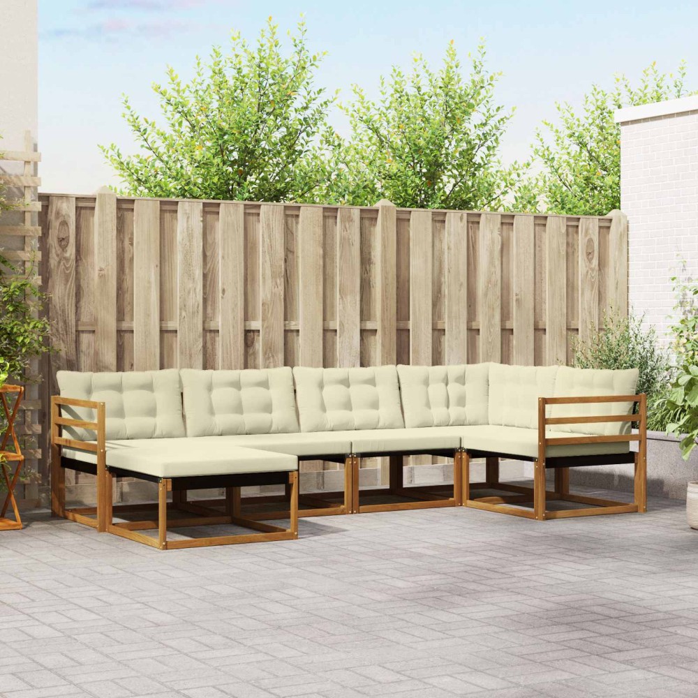 vidaXL Σειρά Καναπέ Εξωτερικού 6 τμχ. Φυσικό και Κρέμα
