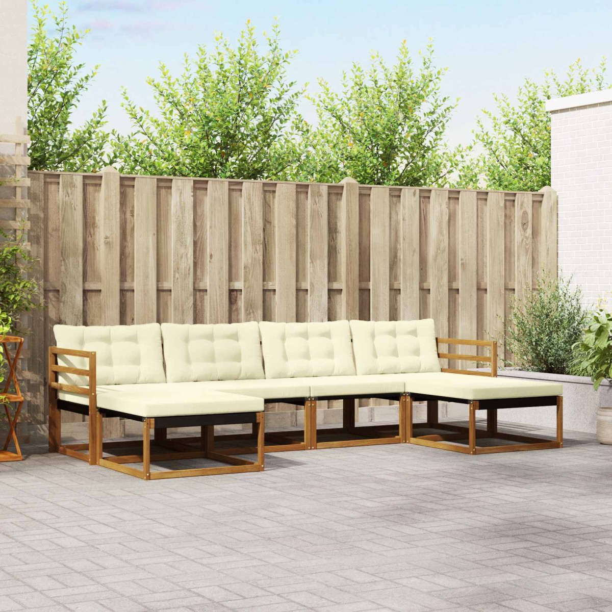 vidaXL Σειρά Καναπέ Εξωτερικού 6 τμχ. Φυσικό και Κρέμα