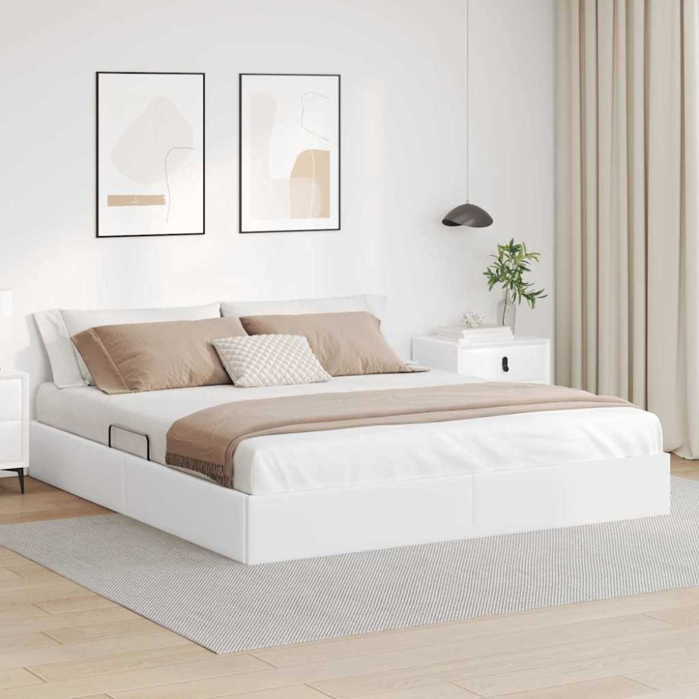 vidaXL Κρεβάτι Αποθήκης Καθαρό Λευκό 183 x 213 cm Τεχνητό δέρμα