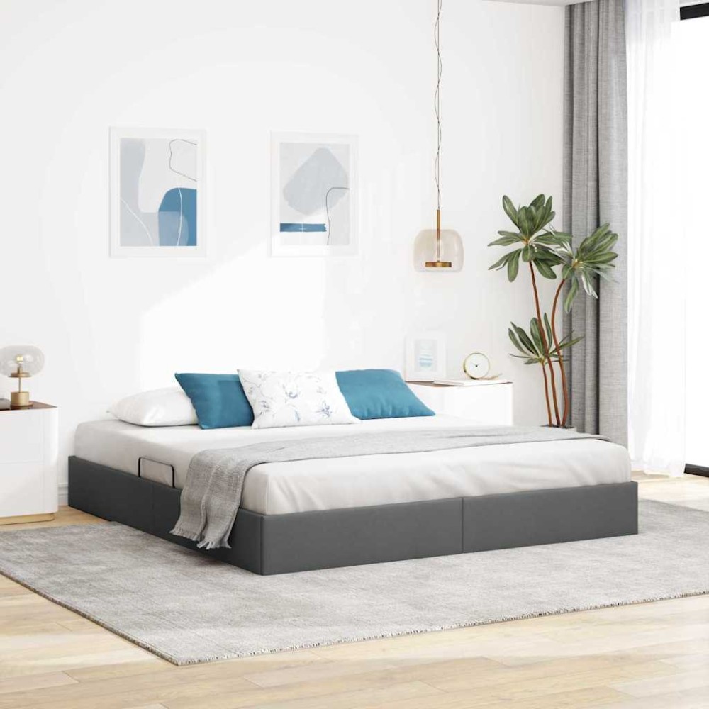 vidaXL Κρεβάτι Αποθήκης με στρώμα Σκούρο Γκρι 193 x 203 cm ύφασμα