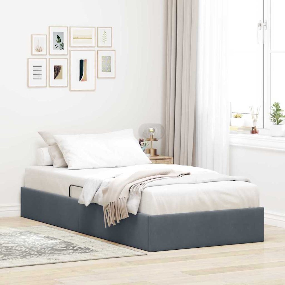 vidaXL Κρεβάτι Αποθήκης με στρώμα Σκούρο Γκρι 100 x 190 cm Βελούδο