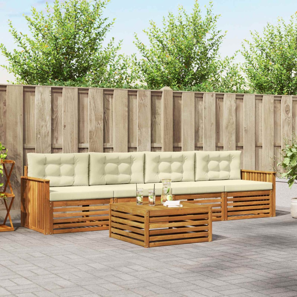 vidaXL Σειρά Καναπέ Εξωτερικού 5 τμχ. Φυσικό και Κρέμα