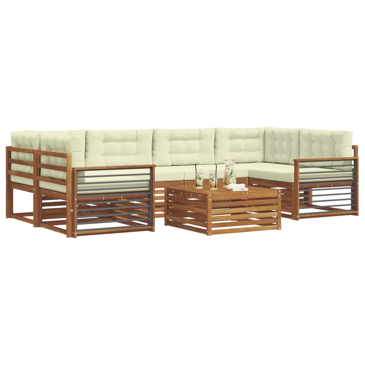 vidaXL Σειρά Καναπέ Εξωτερικού 7 τμχ. Φυσικό και Κρέμα