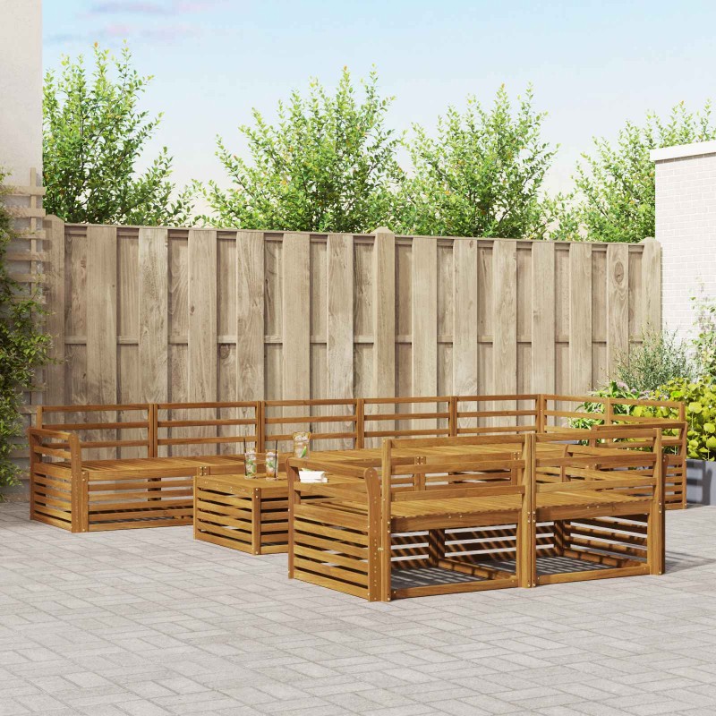 vidaXL Σειρά Καναπέ Εξωτερικού 9 τμχ. Φυσικό Στερεό Ξύλο Ακακίας
