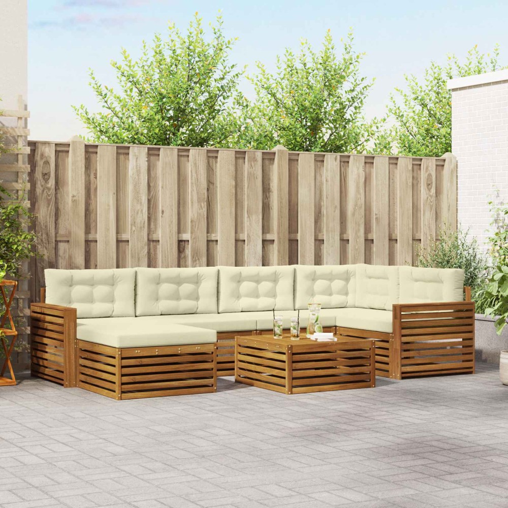 vidaXL Σειρά Καναπέ Εξωτερικού 7 τμχ. Φυσικό και Κρέμα