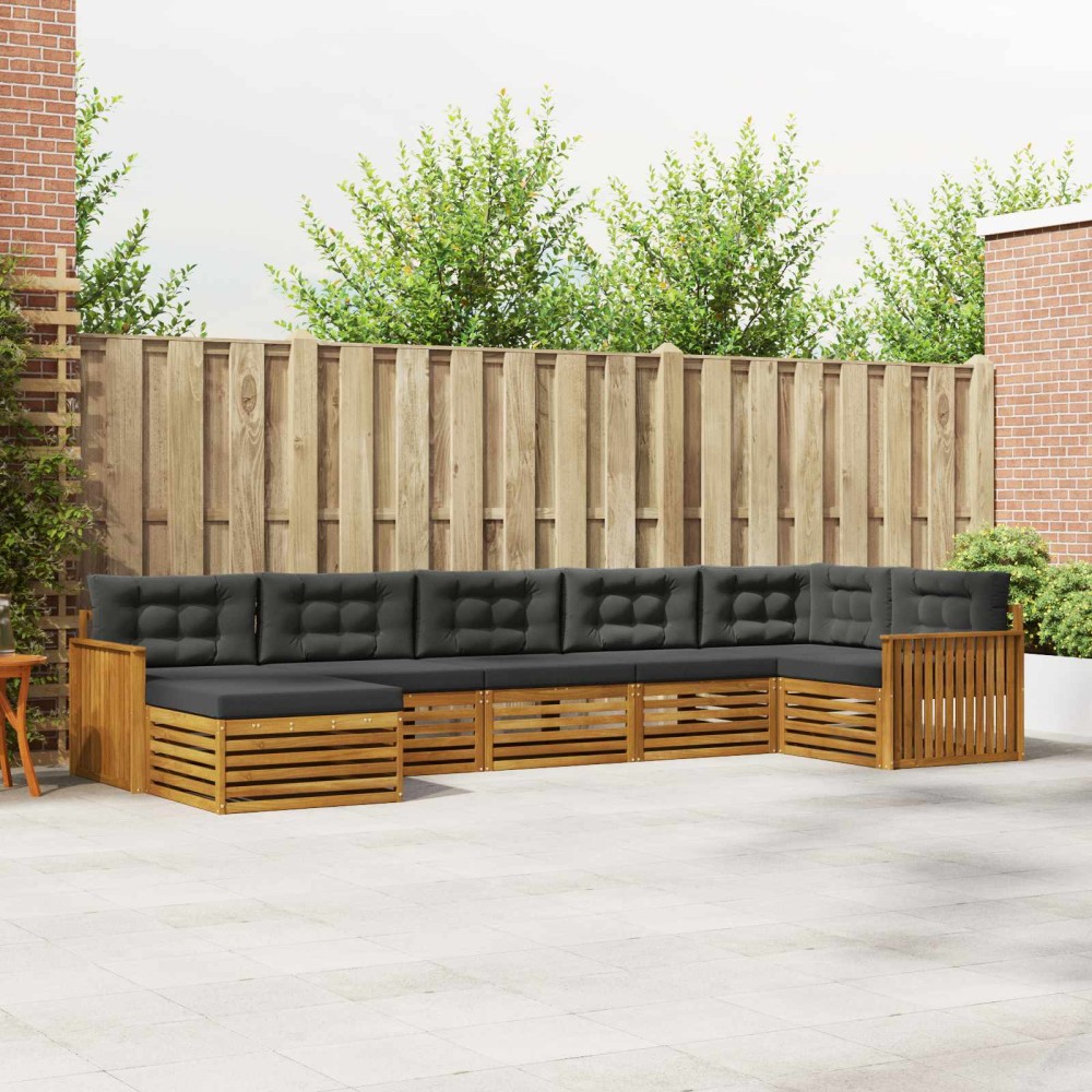vidaXL Σειρά Καναπέ Εξωτερικού 7 τμχ. Φυσικό και Ανθρακί