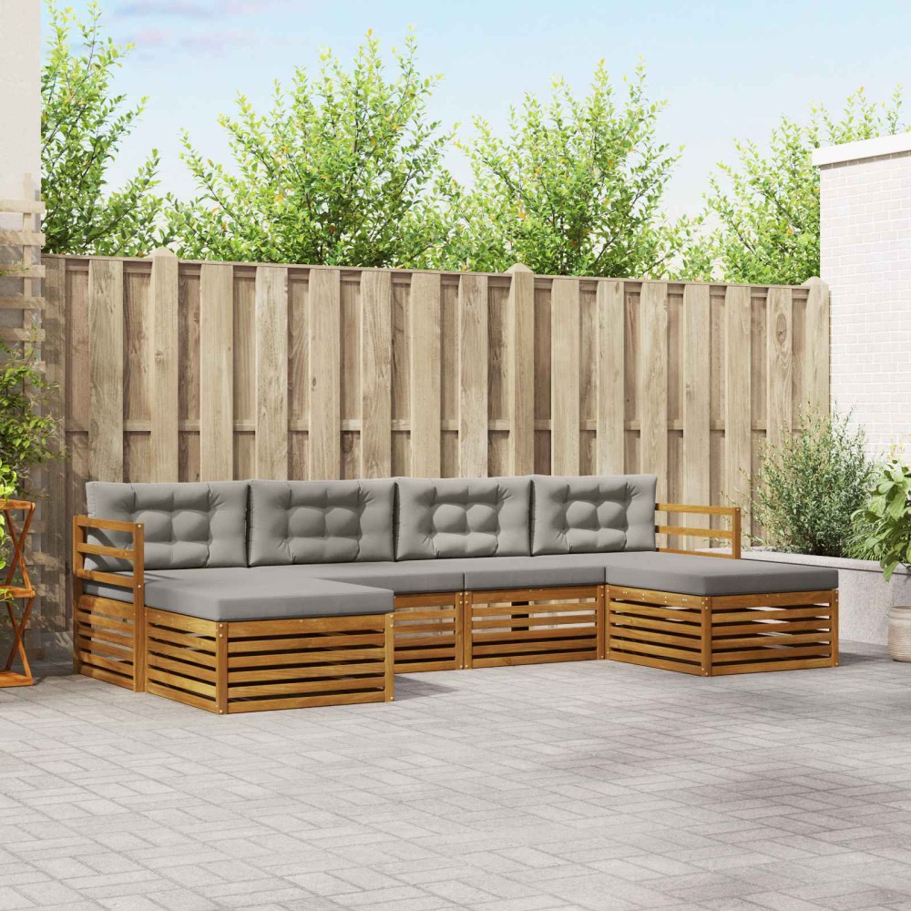 vidaXL Σειρά Καναπέ Εξωτερικού 6 τμχ. Φυσικό και Ανοιχτό Γκρι