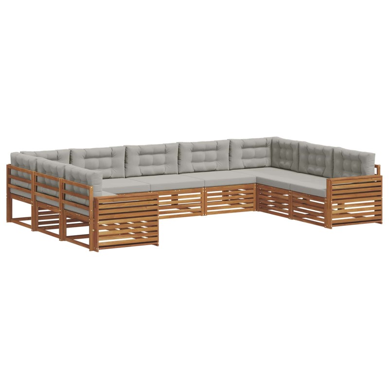 vidaXL Σειρά Καναπέ Εξωτερικού 9 τμχ. Φυσικό και Ανοιχτό Γκρι