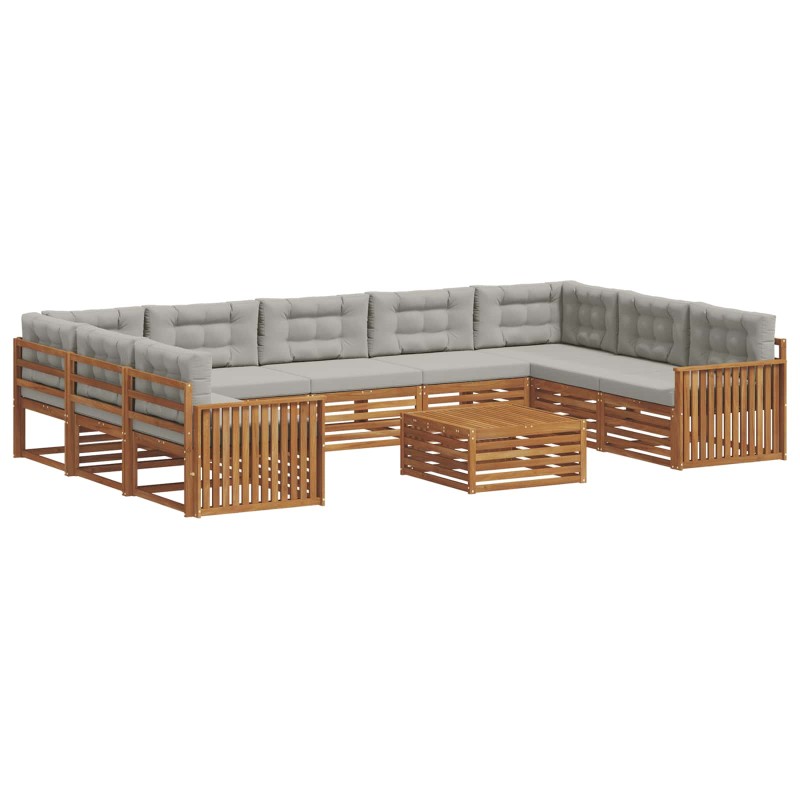 vidaXL Σειρά Καναπέ Εξωτερικού 10 τμχ. Φυσικό και Ανοιχτό Γκρι