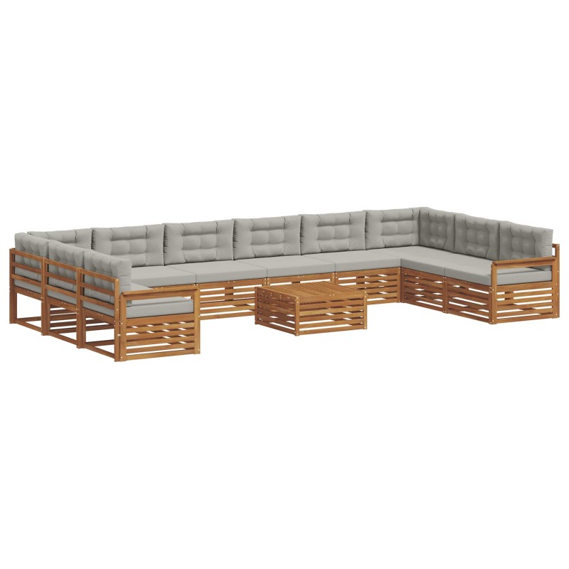 vidaXL Σετ Καναπέ 11 τμχ. Φυσικό και Ανοιχτό Γκρι Στερεό Ξύλο Ακακίας