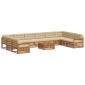 vidaXL Σετ Καναπέ 11 τμχ. Φυσικό και Μπεζ Στερεό Ξύλο Ακακίας