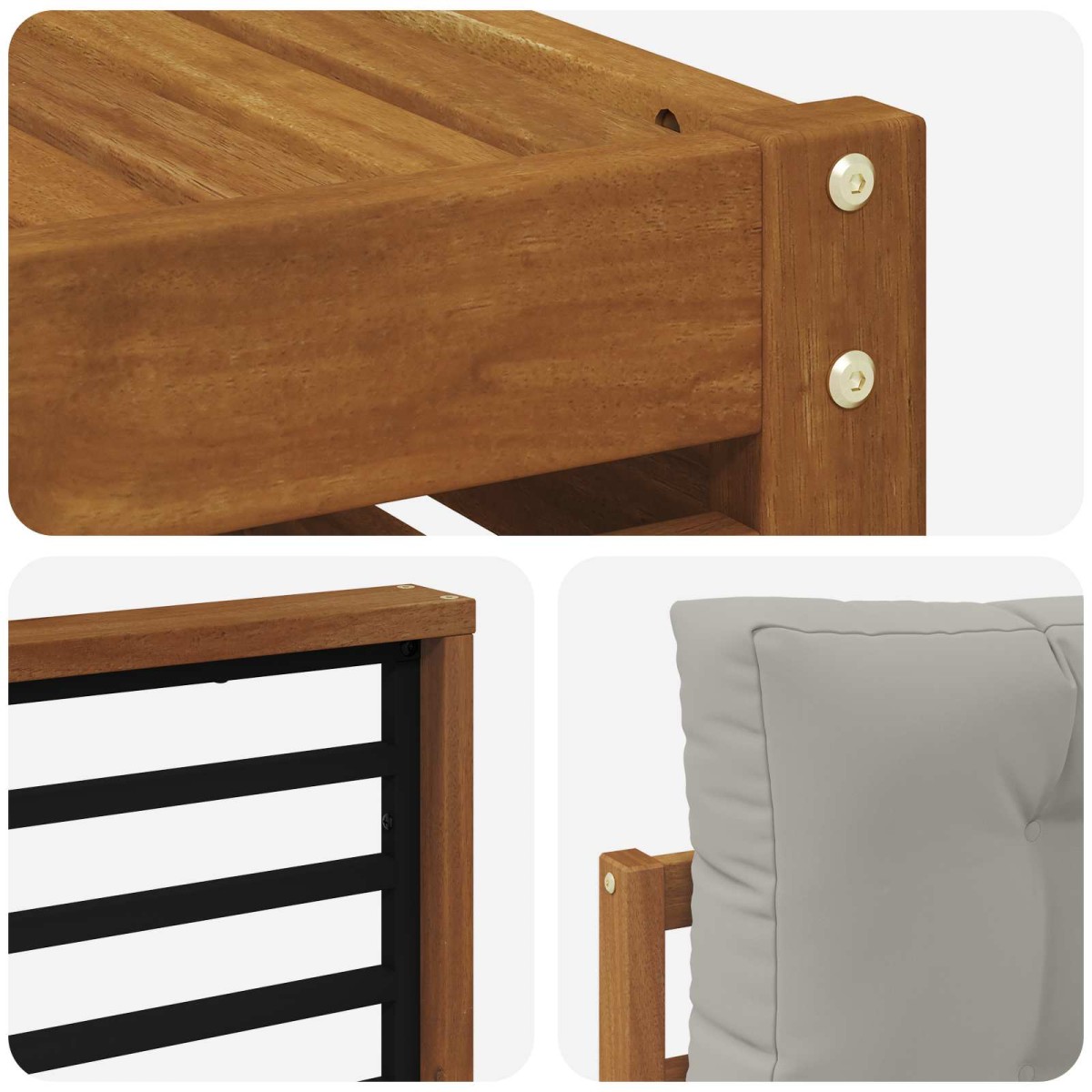 vidaXL Σετ Καναπέ 11 τμχ. Φυσικό και Ανοιχτό Γκρι Στερεό Ξύλο Ακακίας