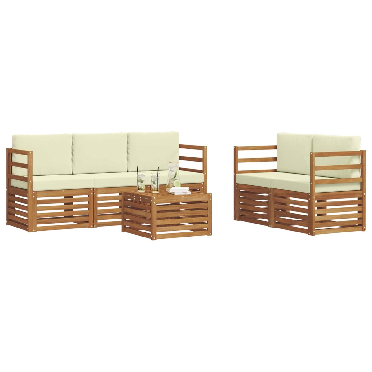 vidaXL Σειρά Καναπέ Εξωτερικού 6 τμχ. Φυσικό και Κρέμα