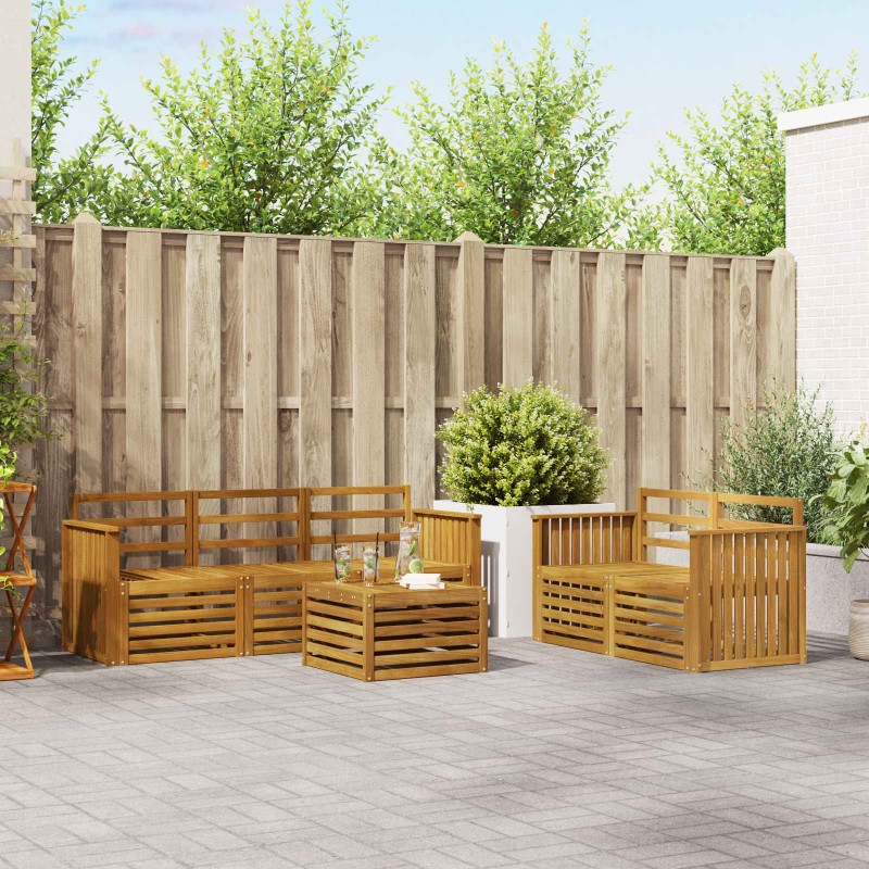 vidaXL Σειρά Καναπέ Εξωτερικού 6 τμχ. Φυσικό Στερεό Ξύλο Ακακίας