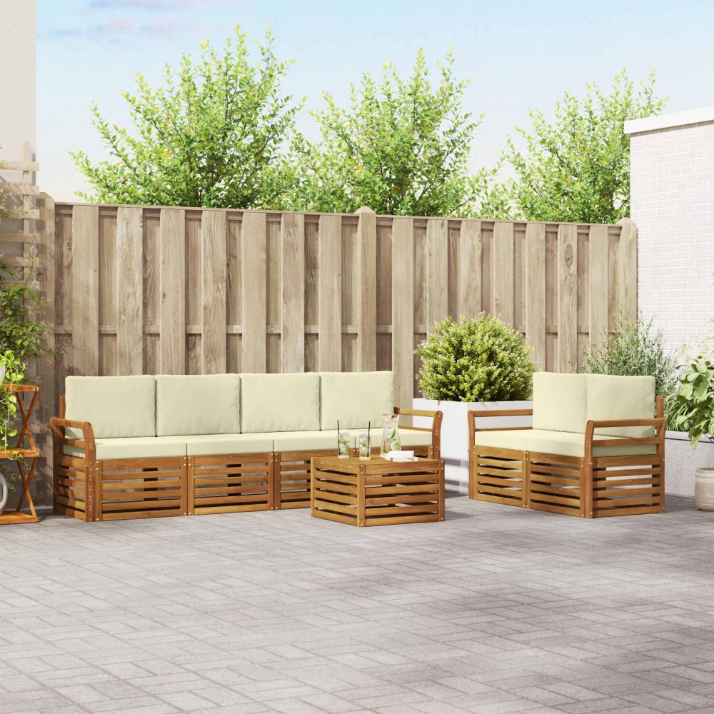vidaXL Σειρά Καναπέ Εξωτερικού 7 τμχ. Φυσικό και Κρέμα