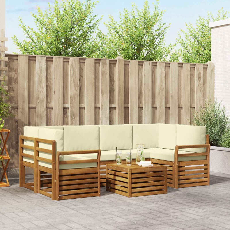 vidaXL Σειρά Καναπέ Εξωτερικού 7 τμχ. Φυσικό και Κρέμα