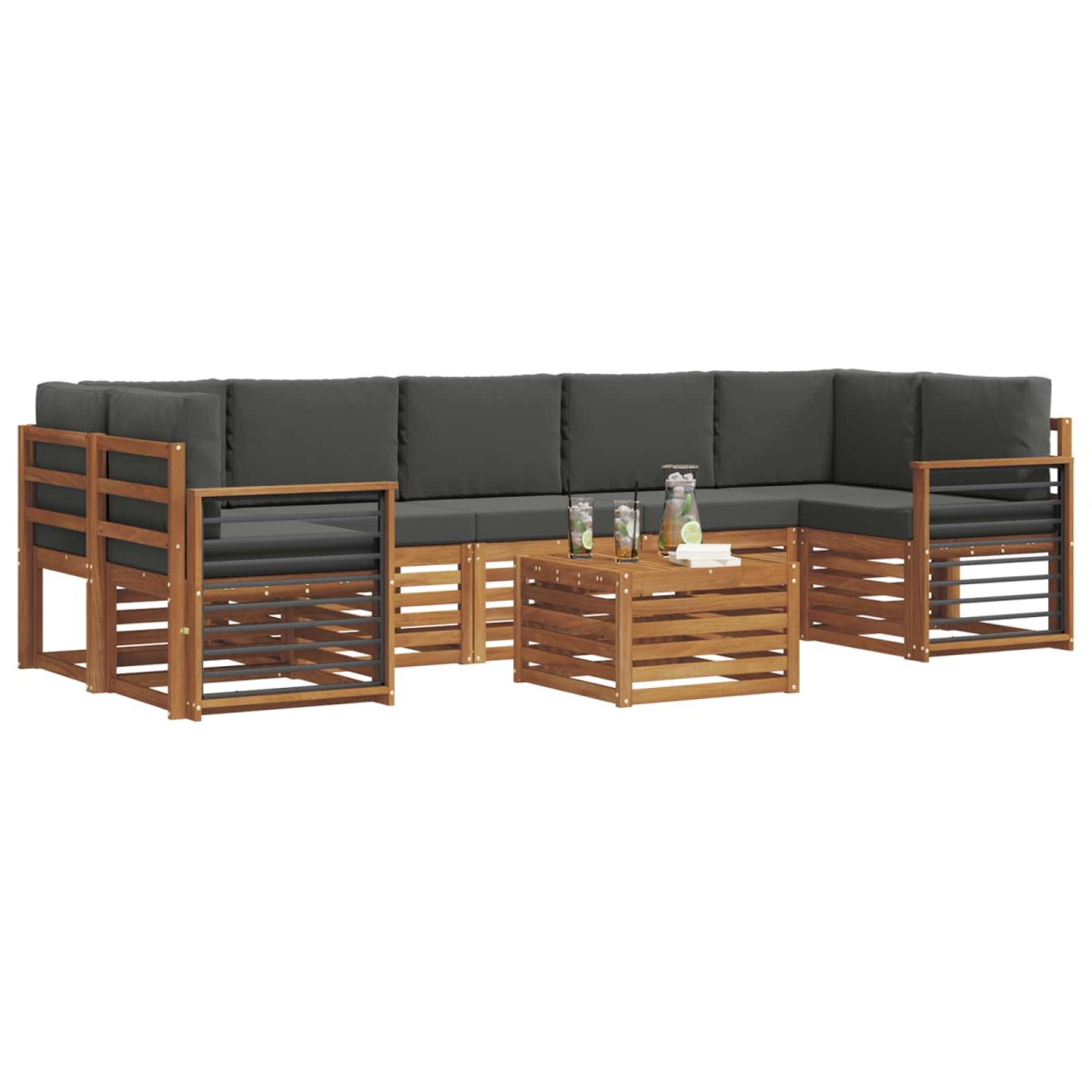 vidaXL Σειρά Καναπέ Εξωτερικού 8 τμχ. Φυσικό και Ανθρακί